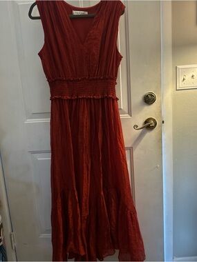 Taylor Sleeveless V Neck Smocked Waist Maxi Dress XL Concert Special Occasion